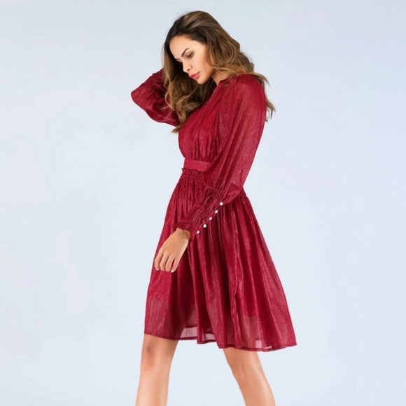 V Neck Long Sleeve sparkley red Shein dress!!! - Picture 3 of 5